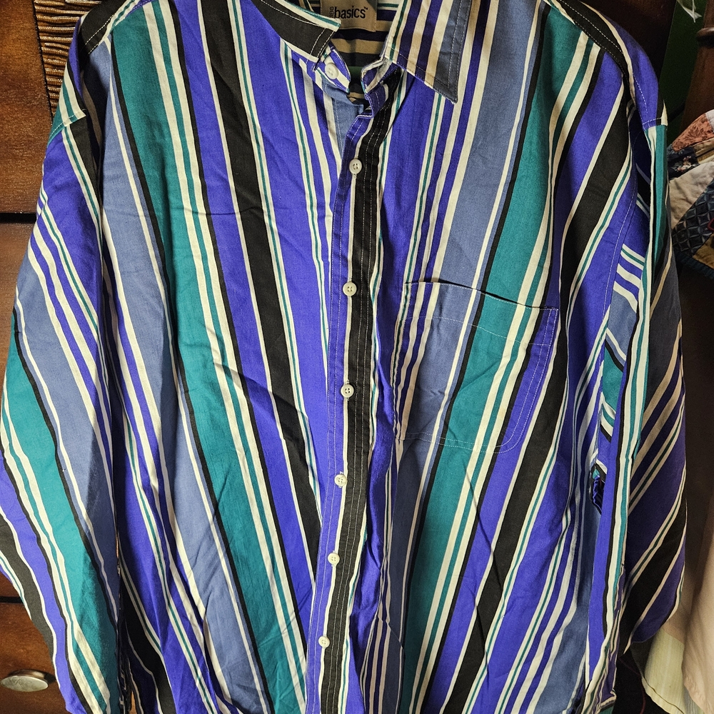Men's Striped Button Down Shirt - Blue, Green, Black